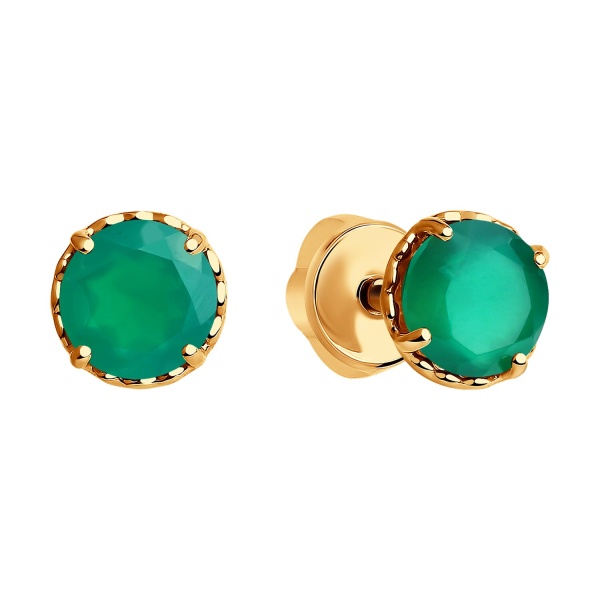 Серьги пусеты из красного золота с агатами