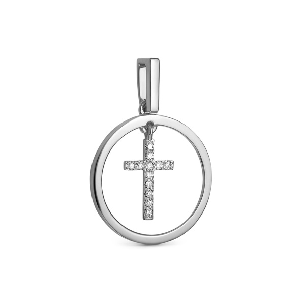 Подвеска декоративный крестик из белого золота с бриллиантами