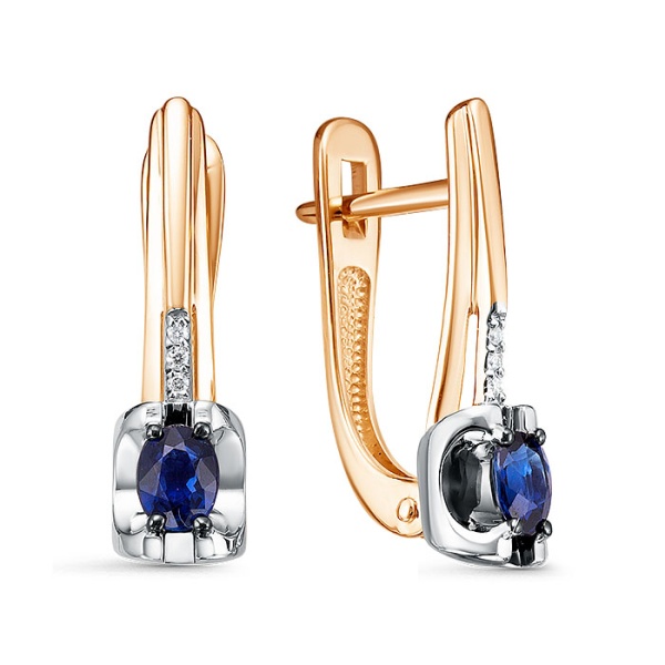 Серьги из красного золота с сапфирами и бриллиантами