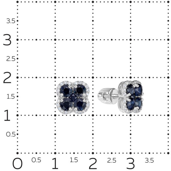 Серьги-пусеты из белого золота с сапфирами и бриллиантами