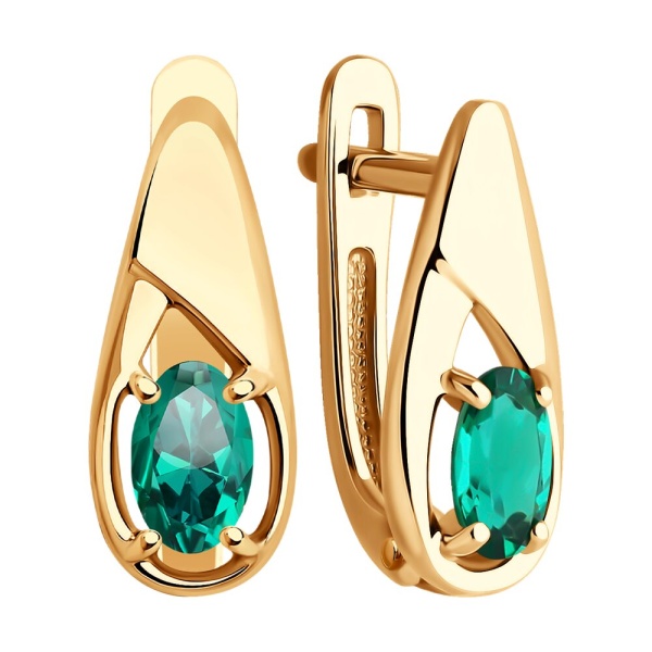 Серьги из красного золота с гидротермальными изумрудами