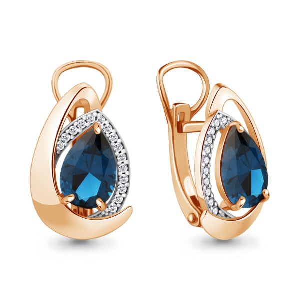 Серьги из красного золота с топазом Лондон и фианитами