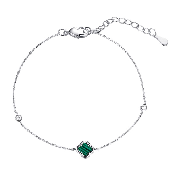 Браслет из серебра с искусственным малахитом и фианитами