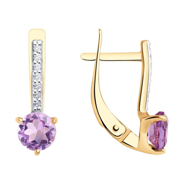 Серьги из красного золота с аметистами и фианитами