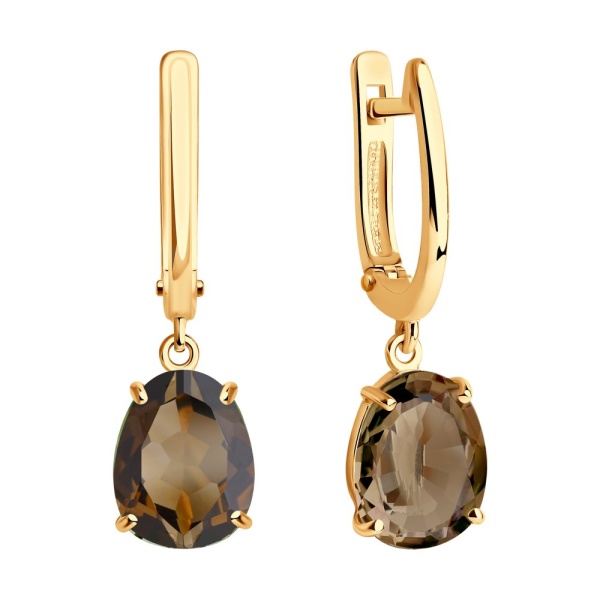 Серьги из красного золота с раухтопазом