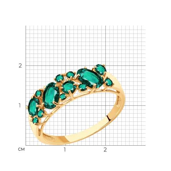 Кольцо из красного золота с гидротермальными изумрудами