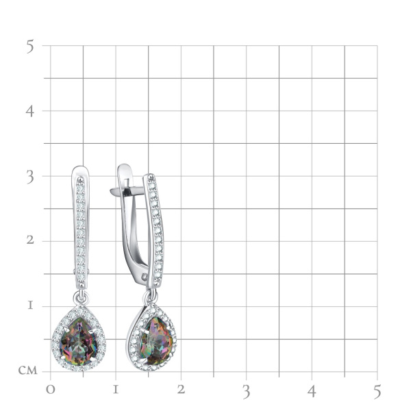 Серьги из серебра с фианитами и кварцем