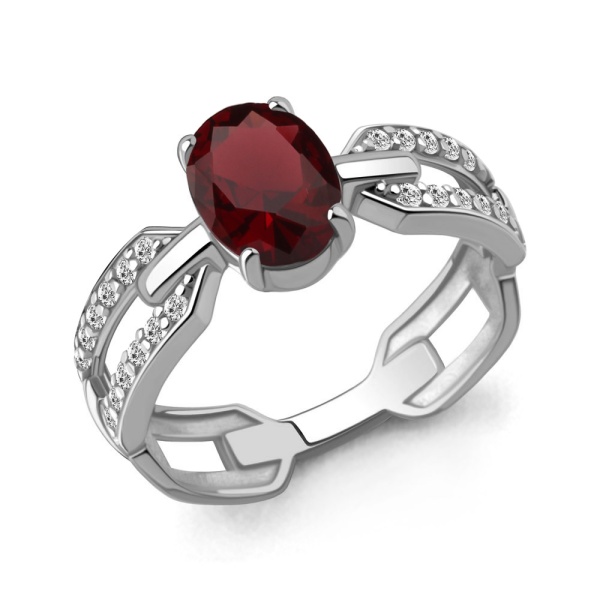 Кольцо из серебра с гранатом и фианитами