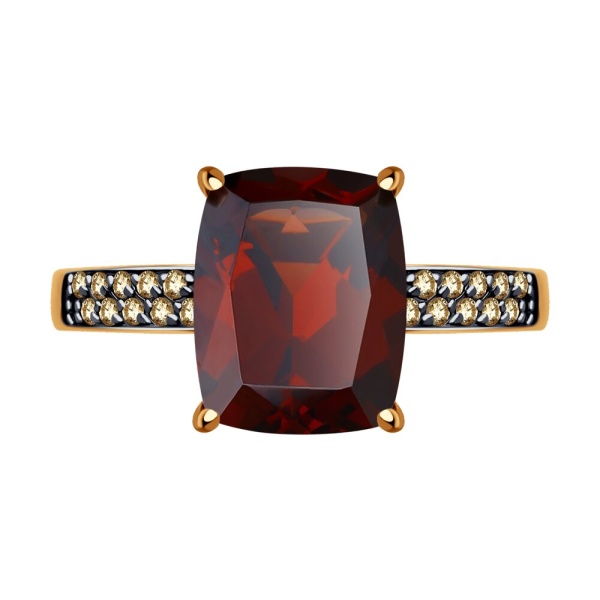 Кольцо из красного золота с гранатом и фианитами
