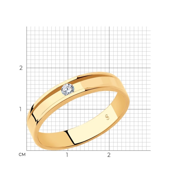 Обручальное кольцо из красного золота с бриллиантом