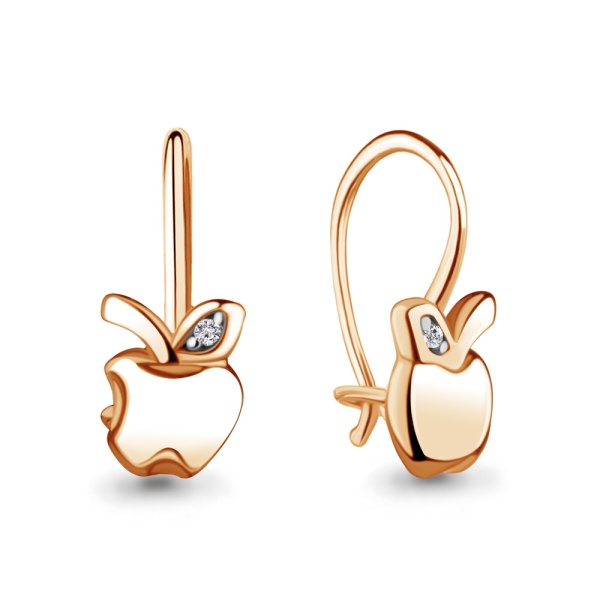 Серьги «Apple» из красного золота 585 пробы с фианитами