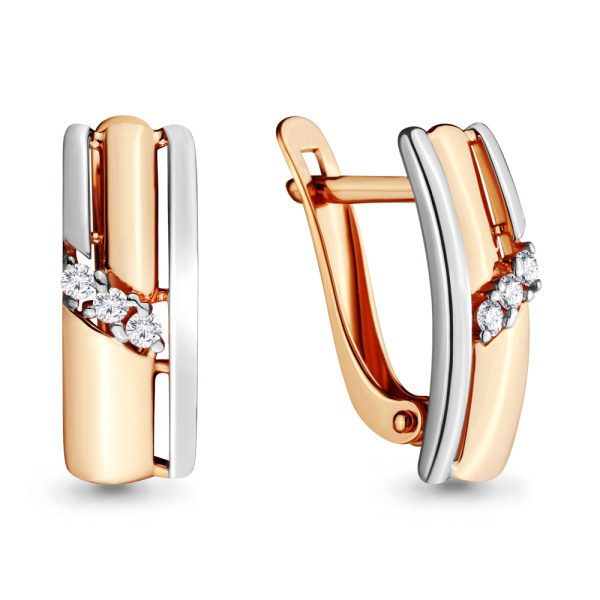 Серьги из комбинированного золота с фианитами