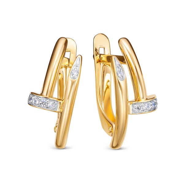 Серьги из желтого золота с фианитами