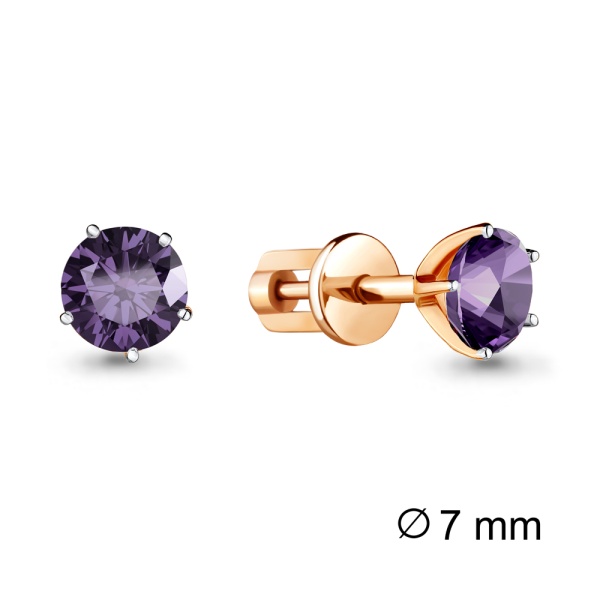 Серьги пусеты из красного золота с аметистами