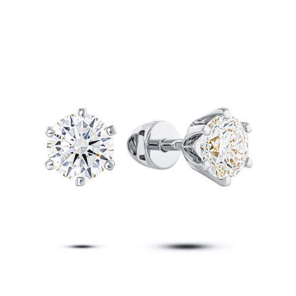 Серьги пусеты из белого золота с бриллиантами