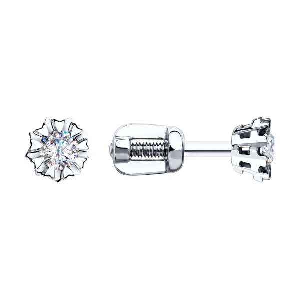 Серьги пусеты из белого золота с бриллиантами