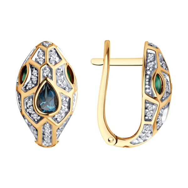 Серьги из красного золота с миксом камней