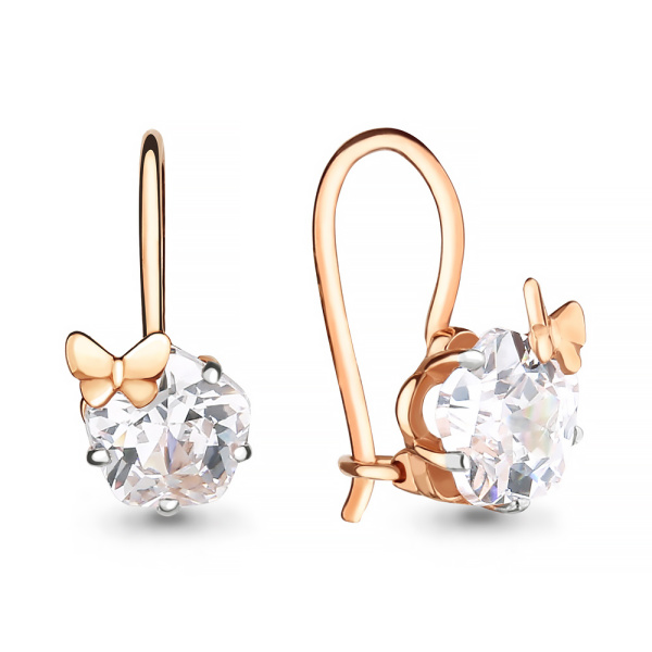 Серьги из красного золота 585 пробы с фианитами