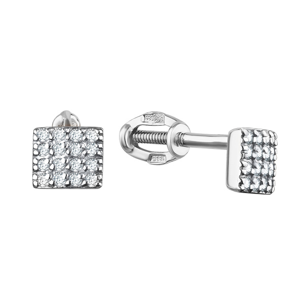 Серьги пусеты из белого золота с бриллиантами