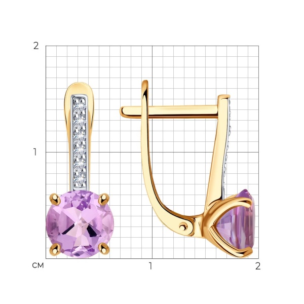 Серьги из красного золота с аметистами и фианитами
