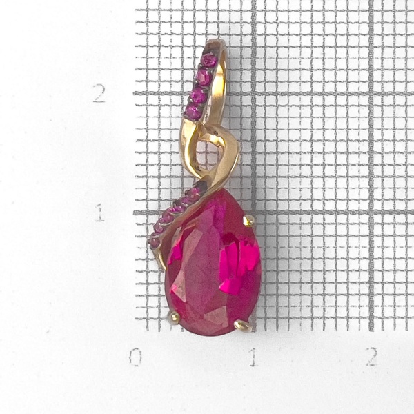 Подвеска из красного золота 585 пробы с рубином и фианитами