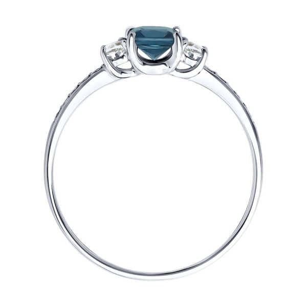 Кольцо из белого золота с горным хрусталем, топазом и фианитами