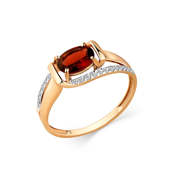 Кольцо из золота с гранатом и фианитами