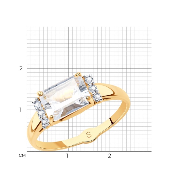 Кольцо из красного золота с горным хрусталём и фианитами