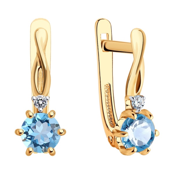 Серьги из красного золота с топазами и фианитами