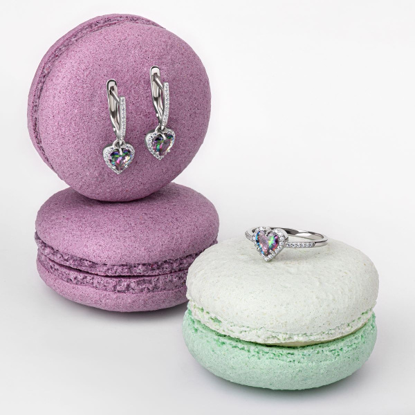 Серьги из серебра с фианитами и кварцем