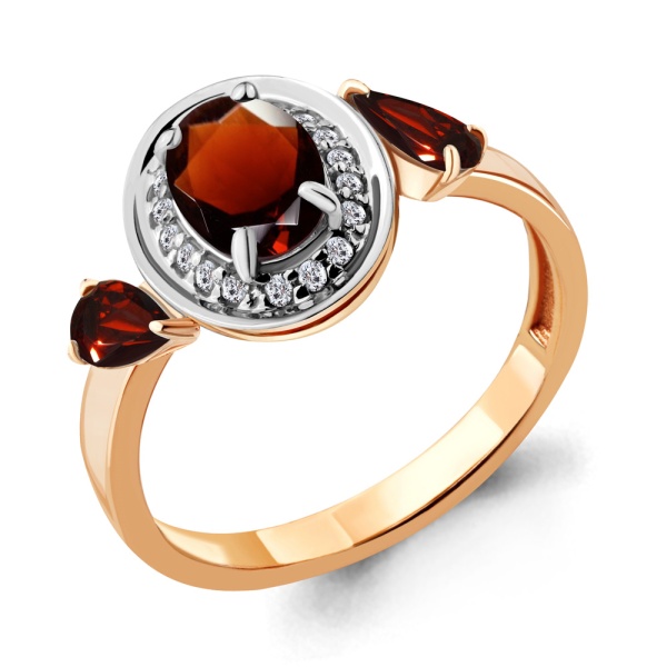 Кольцо из красного золота с гранатами и фианитами