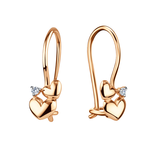 Серьги из красного золота с фианитами