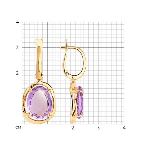 Серьги из красного золота с аметистами