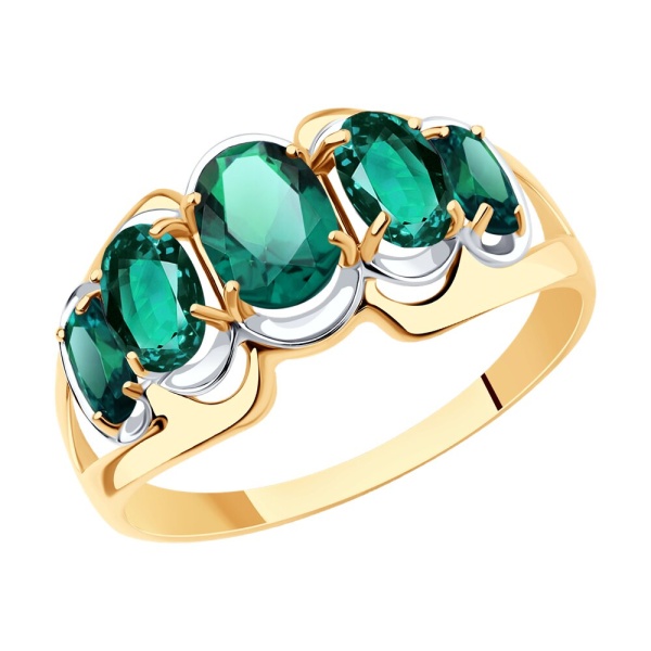 Кольцо из красного золота с гидротермальными изумрудами