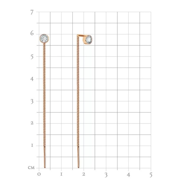 Серьги-продёвки из красного золота с фианитами