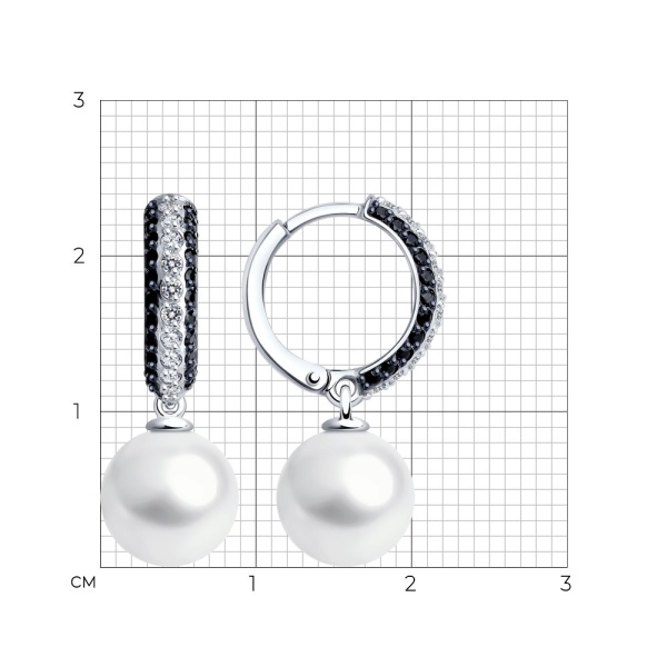 Серьги из белого золота с жемчугом и фианитами