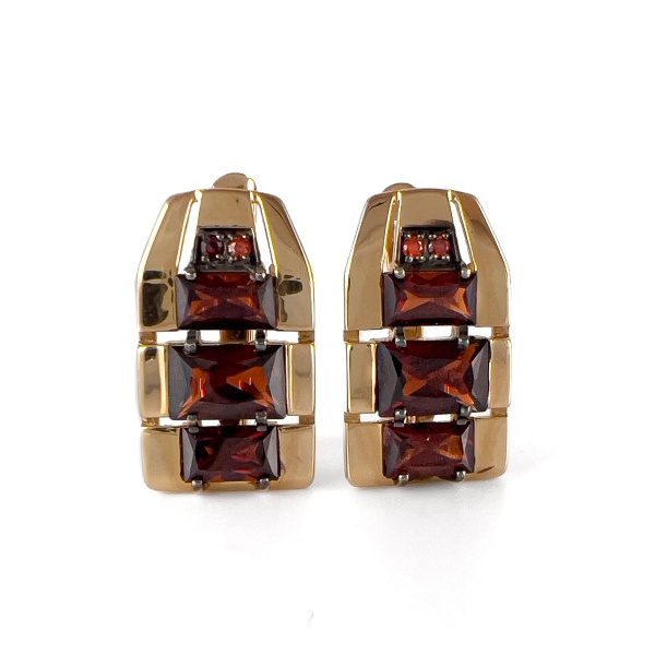 Серьги из золота с гранатом и фианитами