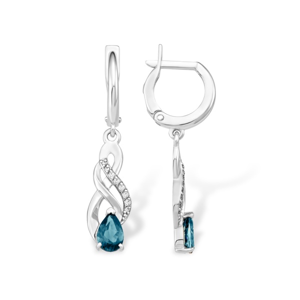 Серьги из белого золота с сапфирами и фианитами