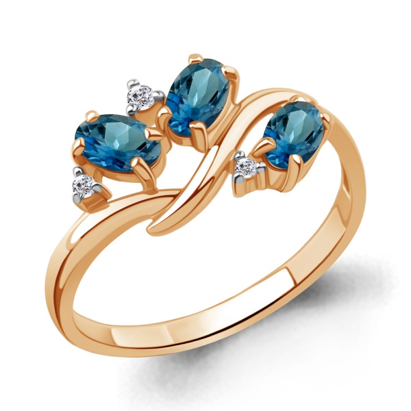 Кольцо из красного золота с топазами и фианитами