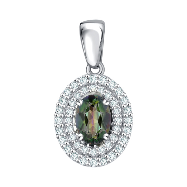 Подвеска из серебра с фианитами и кварцем