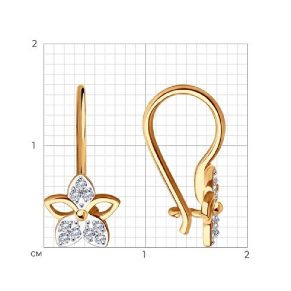 Серьги из красного золота 585 пробы с фианитами