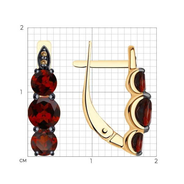Серьги из красного золота с гранатами и фианитами