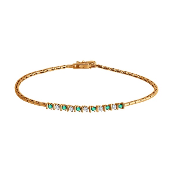 Браслет из красного золота с бриллиантами и изумрудами