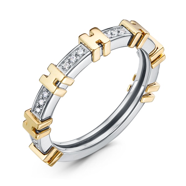 Кольцо из комбинированного золота с фианитами