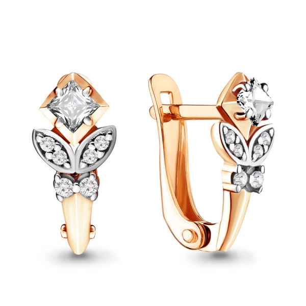 Серьги из красного золота с фианитами