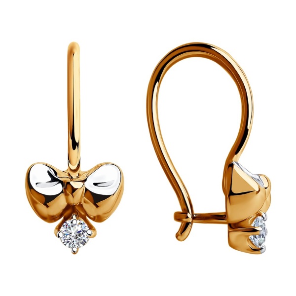 Серьги из красного золота 585 пробы с фианитами