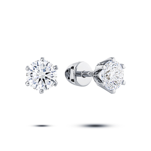 Серьги пусеты из белого золота с бриллиантами