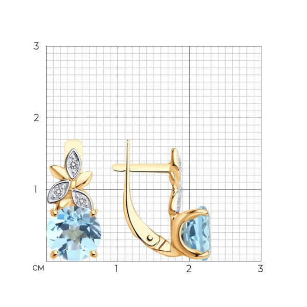 Серьги из красного золота с топазами и фианитами
