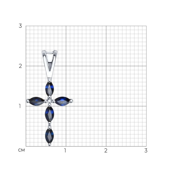 Декоративный крестик из белого золота с сапфирами