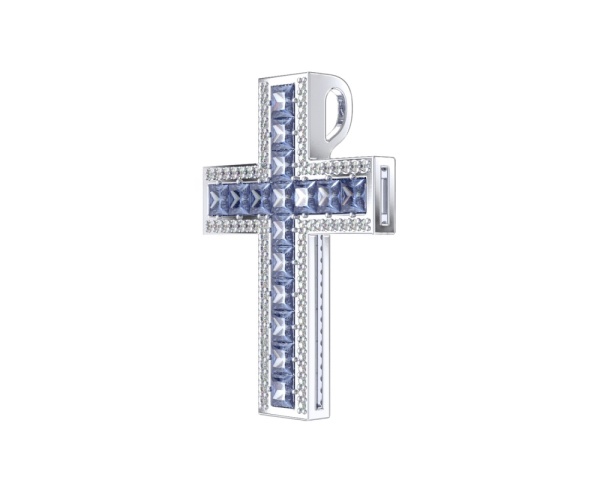 Декоративный крестик из серебра с фианитами